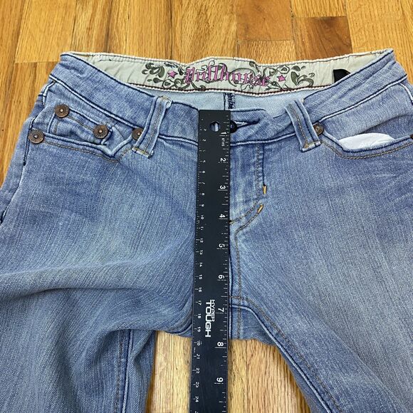 Dollhouse Jeans Womens 5 Blue Flare Bootcut Denim Stretch Y2K Button Pockets - Picture 13 of 15